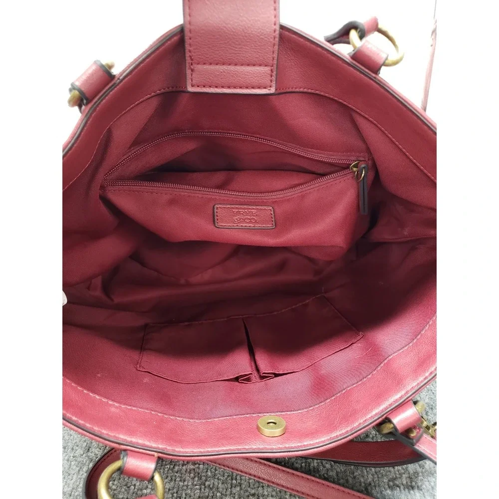 Frye And Co Women Handbag Maroon Snap Inner Pocket Lined Gold Ring Hardware City